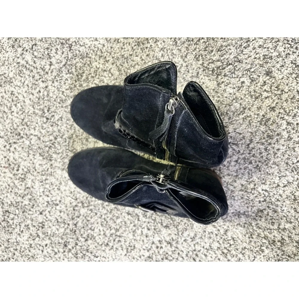 UGG Milner Ankle Boots Women's 8 Black Suede Wedge Moto Buckle‎ Side Zip Western